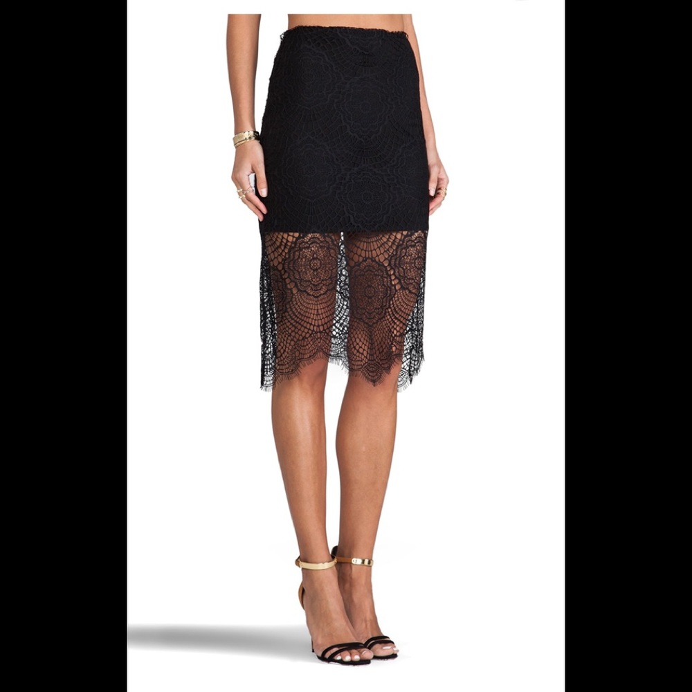 FOR LOVE & LEMONS REVOLVE Grace Lace Skirt Black